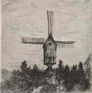 Windmill with three visible blades, print, printmaker: Arnoud Schaepkens, 1855 - 1904, paper, chine