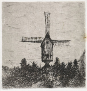 Windmill with three visible blades, print, printmaker: Arnoud Schaepkens, 1855 - 1904, paper, chine