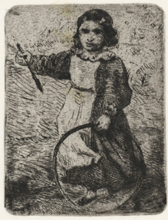 Girl with hoop, print, printmaker: Arnoud Schaepkens, 1831 - 1904, paper, chine collé, etching,