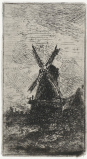 Windmill, print, printmaker: Arnoud Schaepkens, 1831 - 1904, paper, chine collé, etching, drypoint,