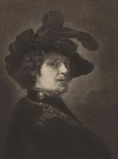 Portrait of a man with a feathered beret, print, A soldier dressed in a cloak and a beret with