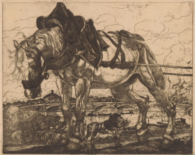 Draft horse by the Seine in Paris, L'Attelage (original series title on object), print, Behind the