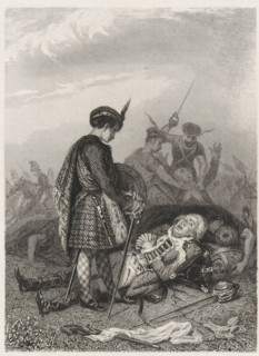 Soldier begs for his life, print, book illustration, A soldier lying on the ground begs for his