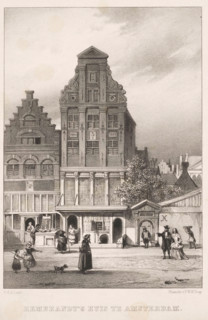 Rembrandt's House in Amsterdam, print, Possibly the Rembrandt House before the renovation in 1827,