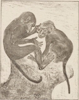 Two flea monkeys, print, printmaker: Theo van Hoytema (signed by artist), 1878 - 1914, paper, chine