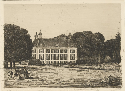 Waterland Estate, print, View from a meadow on the Waterland estate. In the foreground two cows.,
