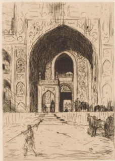 Mosque in British India, print, View of the entrance of a mosque in British India., printmaker: