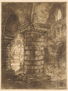 Lying monk in a church, print, book illustration (design), printmaker: Jan Poortenaar (signed by