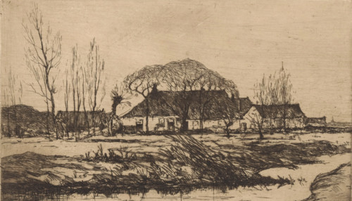 Farm by a ditch, print, printmaker: Willem Adrianus Grondhout (signed by artist), 1888 - 1931,