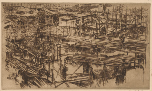 Construction pit with scaffolding, print, printmaker: Johannes Löhr, 1892 - 1928, paper, etching,