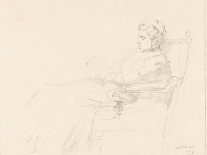 Portrait of a woman, identified by VJ-DvH, print, Portrait of a woman reading a book in a chair.,