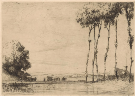 Landscape with covered wagon and caravan, print, A covered wagon and a caravan are being pulled by