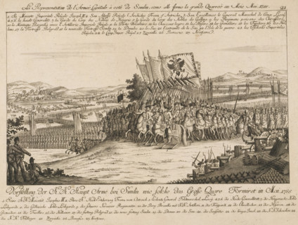 Emperor Joseph II leading the army at Zemun, 1788, La Representation de l'Armeé Capitale à coté de