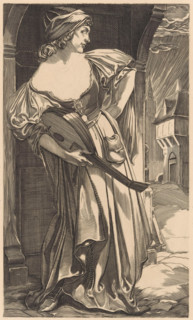 Bajadère (former title), Woman with lute on the street, print, Standing woman in dress with a lute