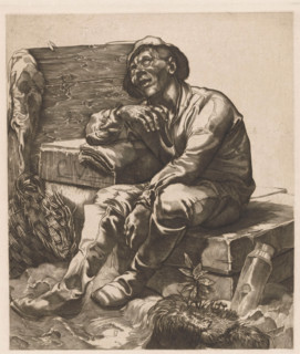 Resting polder boy (former title), Sleeping polder boy, print, A man in work clothes and with a