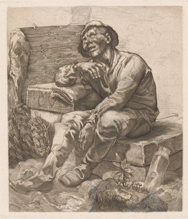 Resting polder boy (former title), Sleeping polder boy, print, A man in work clothes and with a