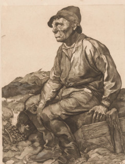 Resting laborer, Resting workman (former title), print, A laborer, dressed in overalls, hat, and