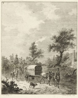 A group of soldiers on horseback, Six landscapes with soldier staff, print, Series number, 3, 6, A