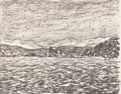 Starnberger See (original title), print, Hills and a settlement on the Starnberger See in Bavaria.,