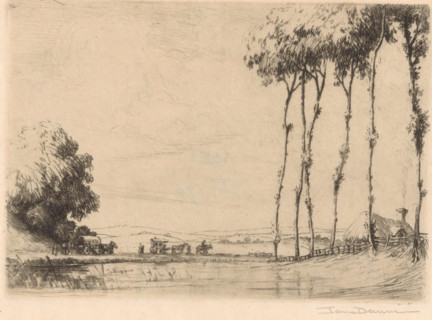 Landscape with covered wagon and caravan, print, A covered wagon and a caravan are being pulled by
