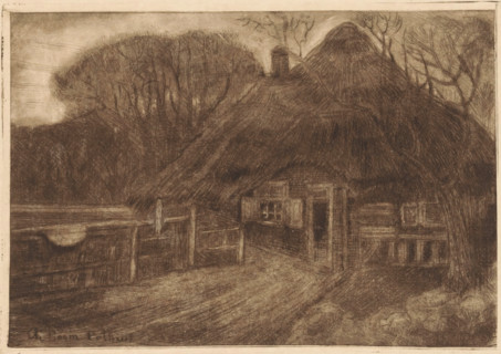 House with a thatched roof in Laren, print, printmaker: Charlotte Pothuis (signed by artist), 1877
