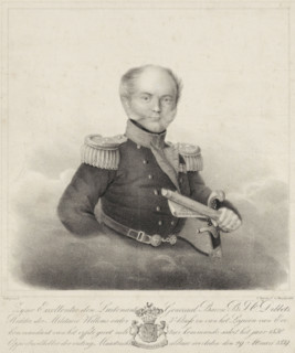Portrait of Bernardus Johannes Cornelis Dibbets, print. The sitter wears a military costume with