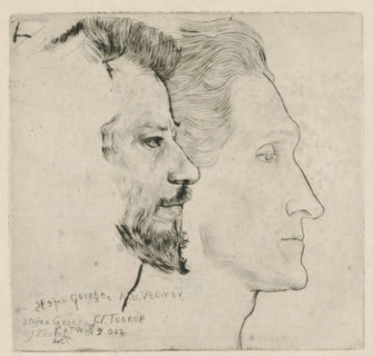 Portrait of Stefan George and Albert Verwey, print, printmaker: Jan Toorop, printer (person): Toon