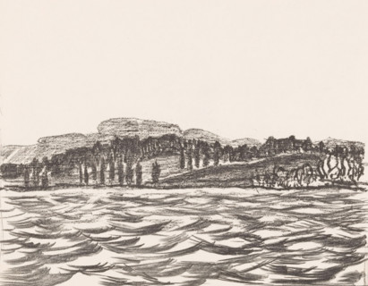 Starnberger See (original title), print, Tree-covered hills bordering the Starnberger See in