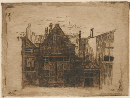 Row of houses, print, printmaker: Cornelis van der Sluys, 1891 - 1937, paper, etching, intaglio