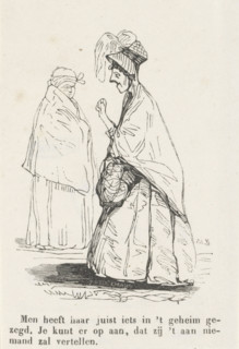 Two women with shoulder capes, print, printmaker: P. Stockmans, Netherlands, 1800 - 1899, paper,