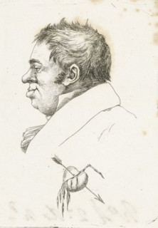Portrait of Jantje de Wit, print, notary in Amsterdam, in profile. In the center bottom a heart