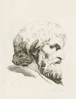 Head of a man, print, Head of a man in profile, bareheaded with long hair and beard. Below the