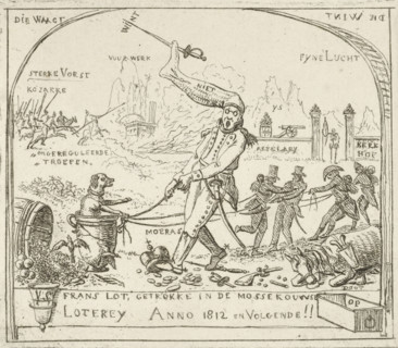 Napoleon pulls a dog in a goblet through the swamp, Caricatures of the defeats of the French in