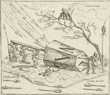 Napoleon crushed under a hexagonal block, Caricatures of the defeats of the French in 1813,