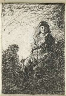 Standing woman and seated man, print, Standing woman seen from the front and seated man seen from