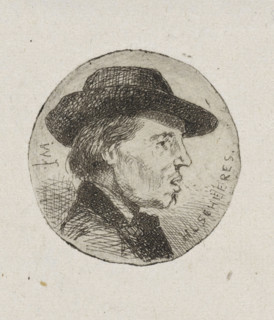 Portrait of Hendricus Johannes Scheeres, print, artist. He is wearing a hat. The name of the sitter