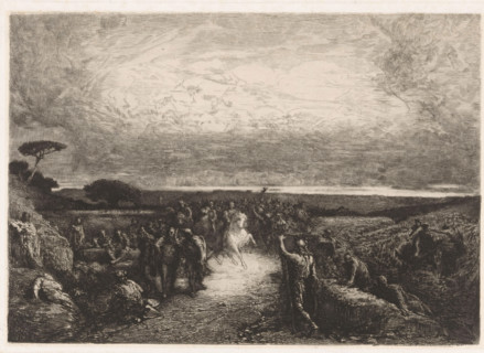 Landscape with a horseman in a crowd, Dans les campagnes de Rome., print, printmaker: François