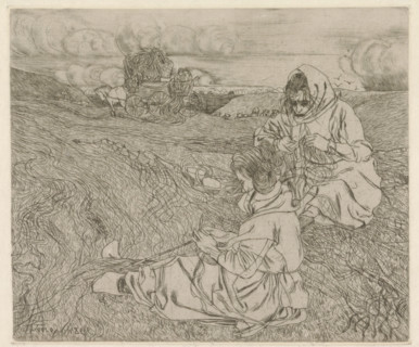 Nettenboetsters (original title), Two women mending nets, in Katwijk aan Zee, print, printmaker: