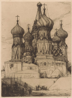 St. Basil's Cathedral in Moscow, print, Exterior view of St. Basil's Cathedral on Red Square in