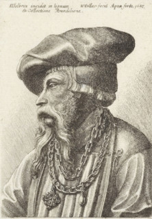 Portrait of a man with beard, beret and necklace, print, printmaker: Wenceslaus Hollar, Antwerp,