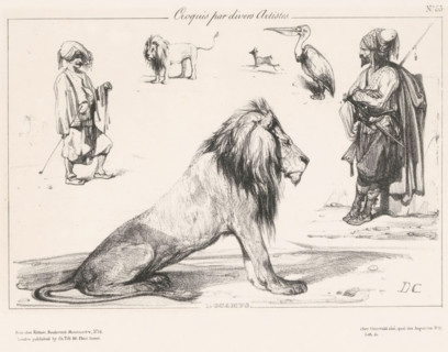 Lion and five other studies of Oriental figures and animals, Sketches by various artists, Croquis