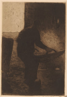 Man winnowing, print, signature: 'Willem Witsen', printmaker: Willem Witsen (signed by artist),