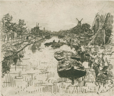 Canal (original title), Canal with barges, print, printmaker: Willem Bastiaan Tholen, 1870 - 1931,