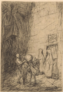 Ottoman merchant, print, A man packing a donkey on the street., number: '76', printmaker: Marius