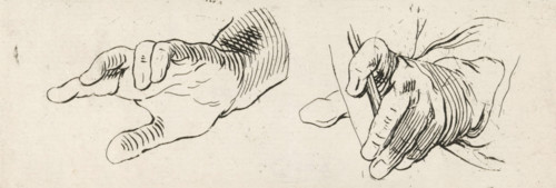 Study of two hands, print, Study of two right hands. The hand on the left is empty. The hand on the