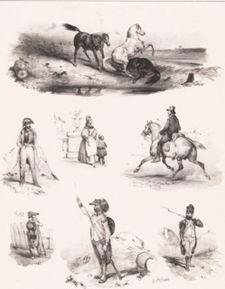 Six depictions of human pastimes and a number of horses, Passe-temps, Leisure activities,