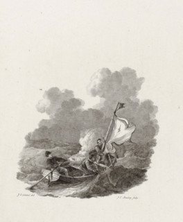 Title page of: Scene of an Escape of Three Scheveningen Fishermen, in a small boat from England to