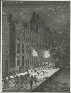 Plundering of a collector's house in Rotterdam, 1759, print, Riot with the looting of the house of