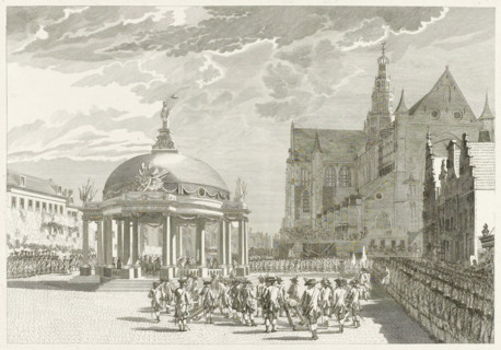 Swearing-in of the government regulations in Haarlem, 1787, print, Solemn ceremony with the