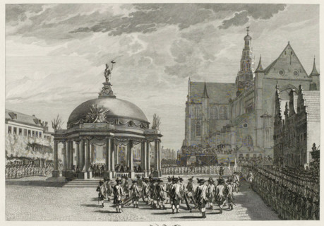 Swearing-in of the government regulations in Haarlem, 1787, print, Solemn ceremony with the